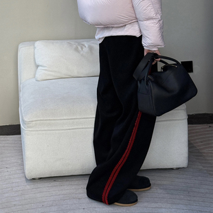 女直筒阔腿裤 CHU楚妞 子 新款 2026春季 松线 天丝羊毛拼条休闲长裤