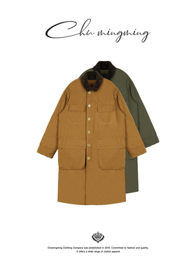 CHU楚妞[阿拉]纯棉翻领大口袋长款风衣2025秋冬季新款女外套大衣