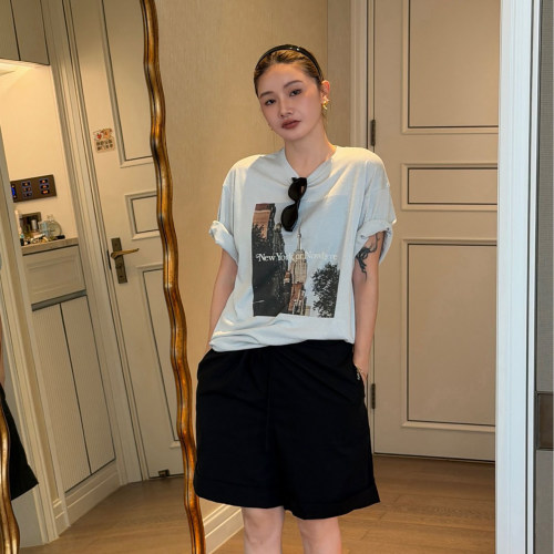 CHU楚妞【纽约大厦】印花t恤2026新款夏季设计感休闲圆领短袖女
