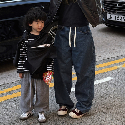 纯棉水洗抽绳休闲长裤牛仔裤裤子