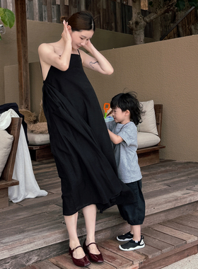 CHU楚妞[墨琏]天丝棉麻吊带连衣裙2026夏季新款女休闲宽松背带裙