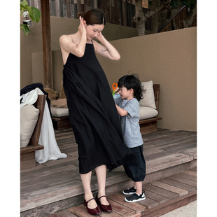 CHU楚妞[墨琏]天丝棉麻吊带连衣裙2026夏季新款女休闲宽松背带裙
