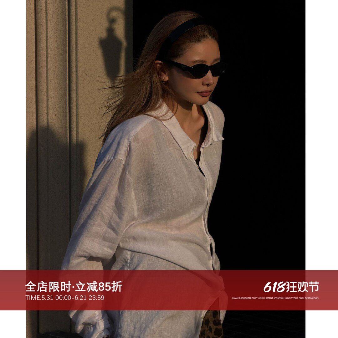 CHU楚妞[BABY蓝]法国雨露麻衬衫2026春夏季新款女防晒衬衣上衣