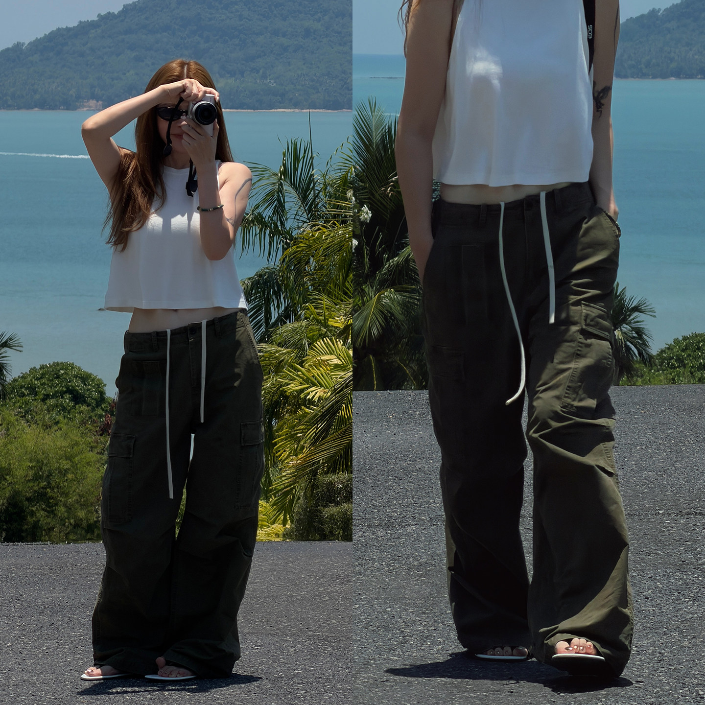 CHU楚妞[军律]纯棉口袋休闲长裤2026春夏季新款女美式工装裤裤子