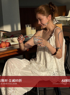 CHU楚妞【花绣】法式白色蕾丝镂空套装女2026新款夏慵懒感两件套