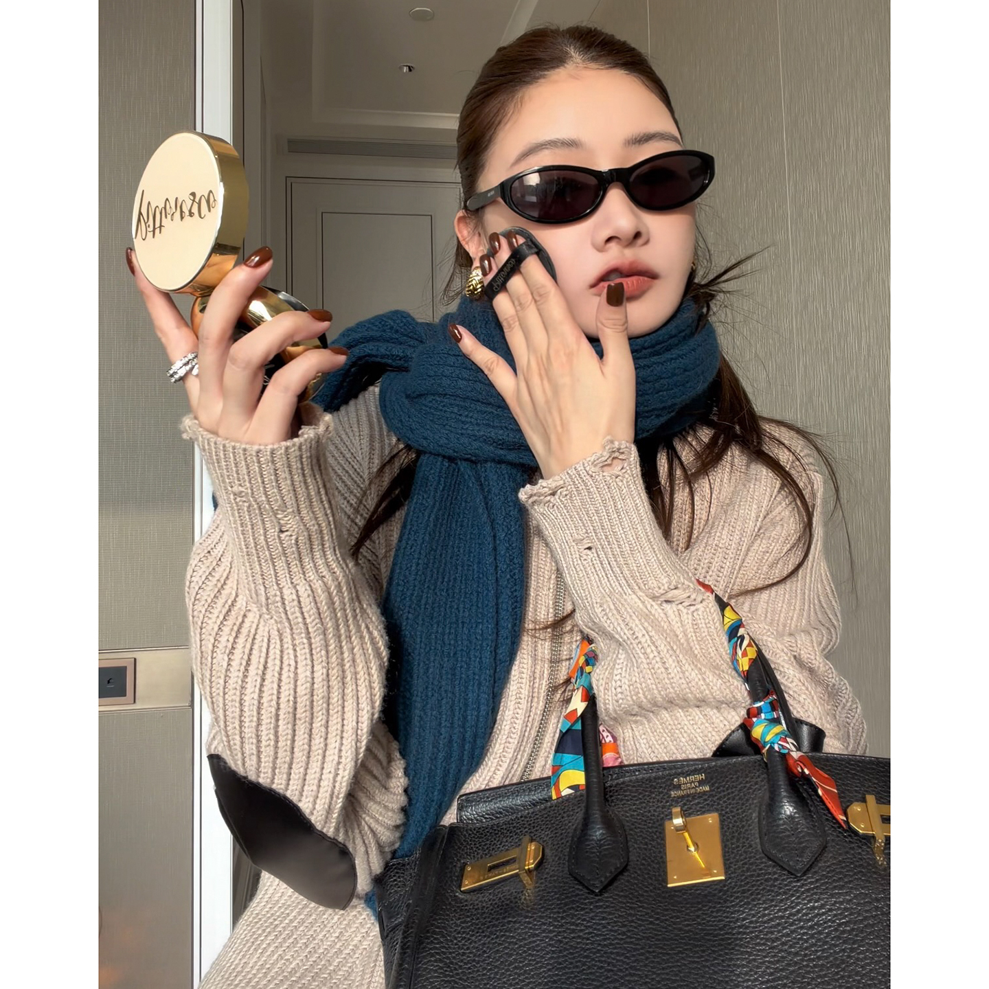 CHU楚妞兔毛羊毛混纺交织麻花围巾2025秋冬季新款女轻奢高级围脖