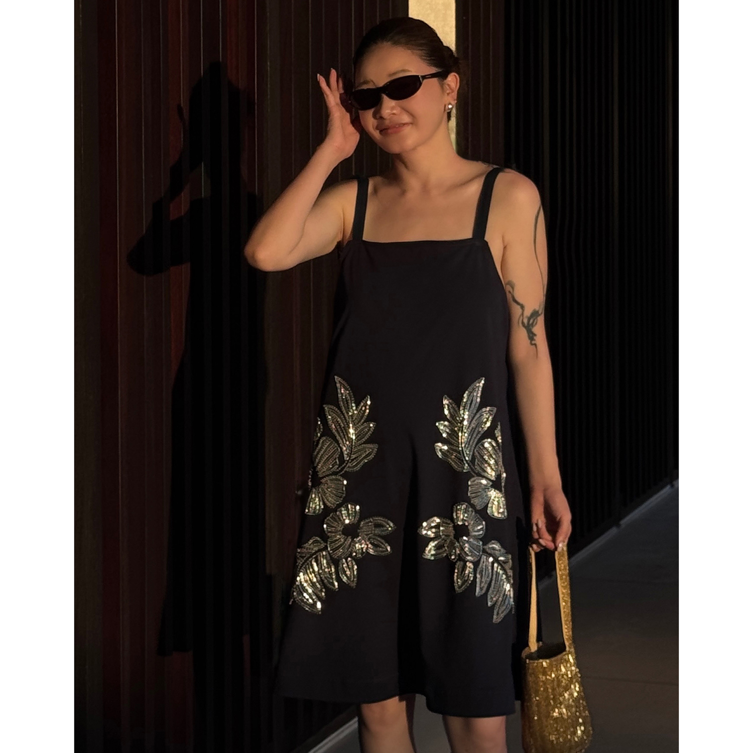 CHU楚妞[花集]重工刺绣钉珠吊带连衣裙2025夏季新款女高级感裙子