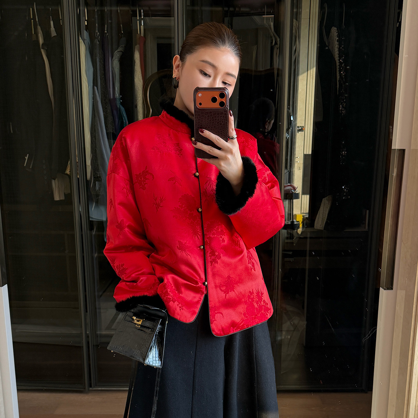 CHU楚妞[墨红]水貂毛皮草毛领鹅绒羽绒服2025冬季新款女中式外套,女装/女士精品,羽绒服,淘宝优惠券,粉丝福利购,淘宝优惠卷