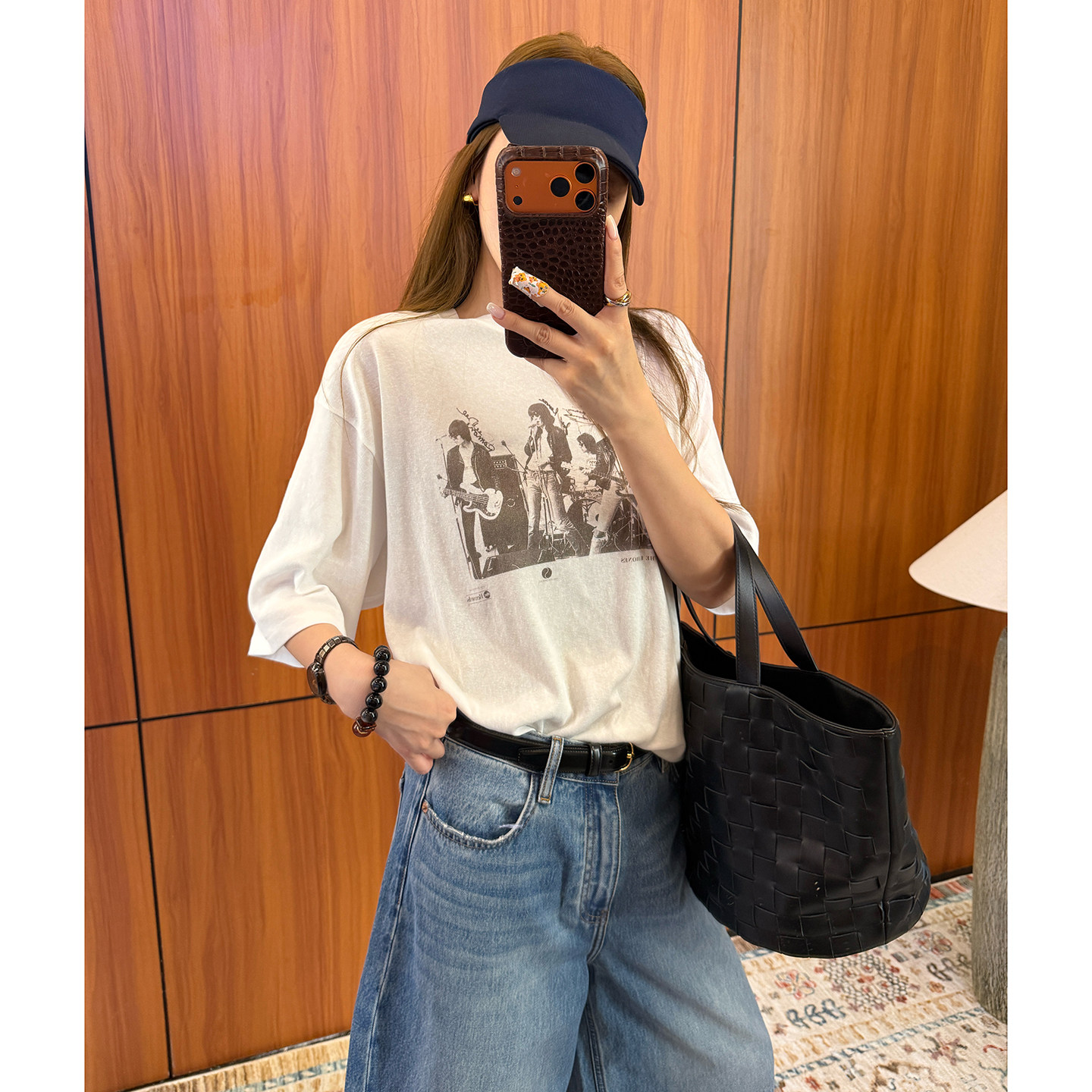 CHU楚妞[吉他]高支棉涤复古印花短袖T恤2026春夏季新款女宽松上衣