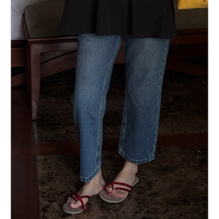 蓝棵 女直筒裤 纯棉水洗九分牛仔休闲裤 新款 子 2026夏季 CHU楚妞