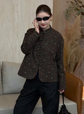 CHU楚妞[缠枝花卉]盘扣花卉桑蚕丝内胆2026年春季新款女中式外套