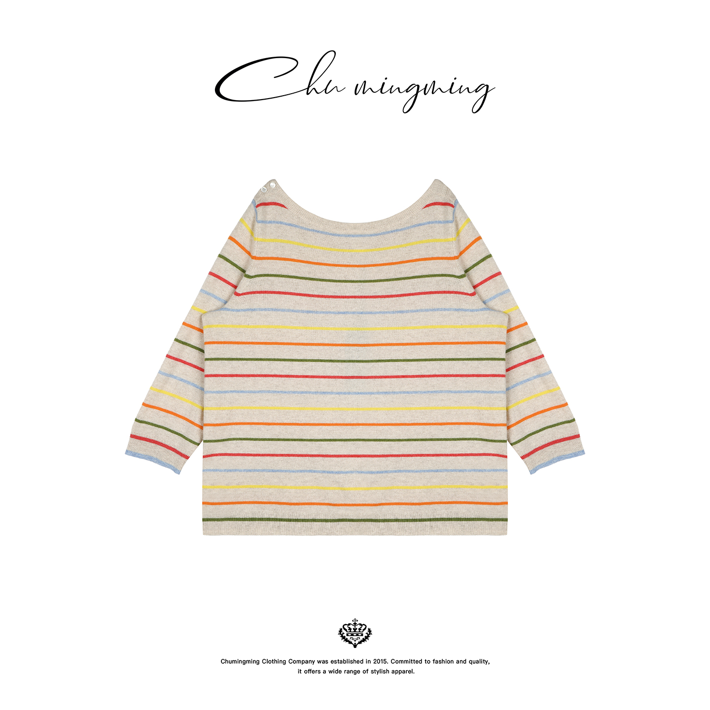 进口山羊绒彩条圆领针织衫毛衣