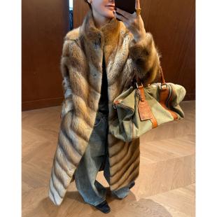 新款 CHU楚妞 青根水貂毛皮皮草2025冬季 进口斜排长款 女外套 屿岸