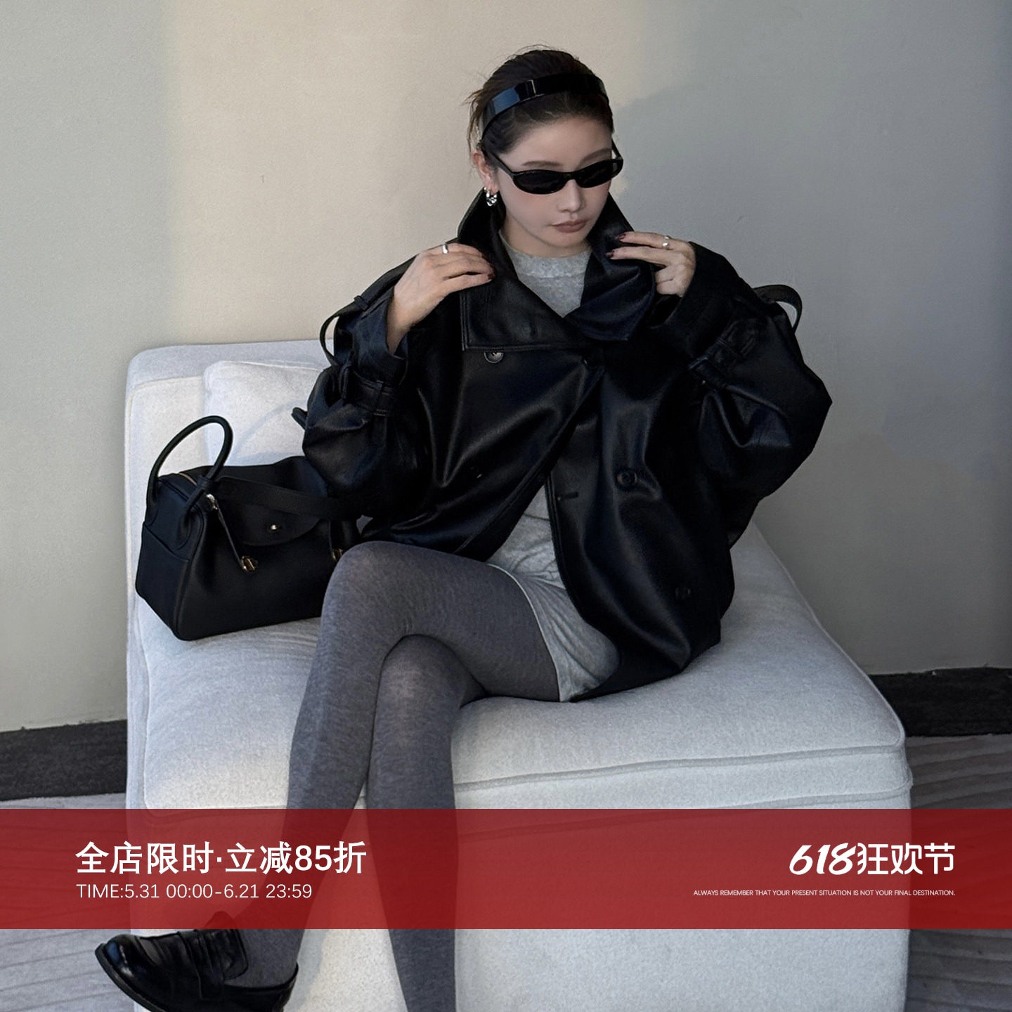 CHU楚妞[冷菱]蛋白皮大立领皮衣2025秋冬季新款女机车夹克外套潮