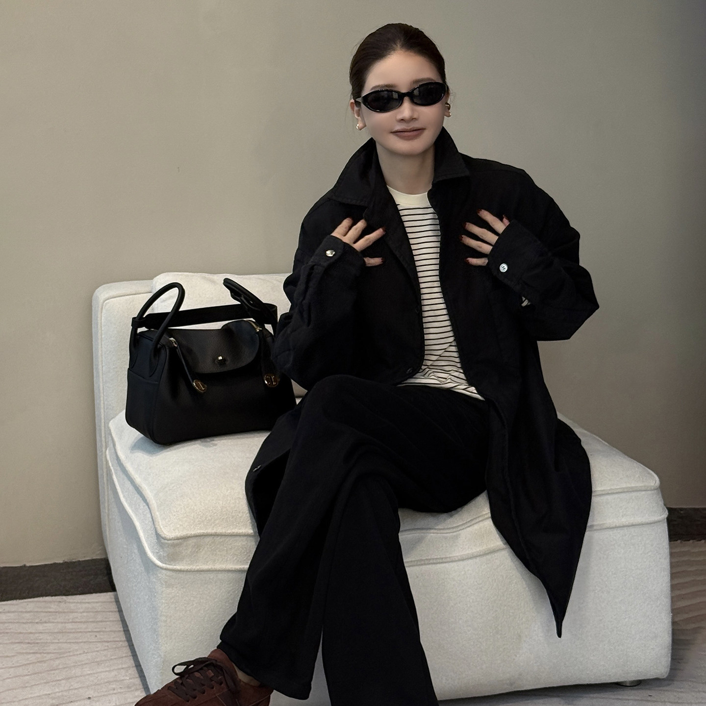 CHU楚妞[吉拉]重工精梳棉洗水衬衫棉服2025冬季新款女外套大衣