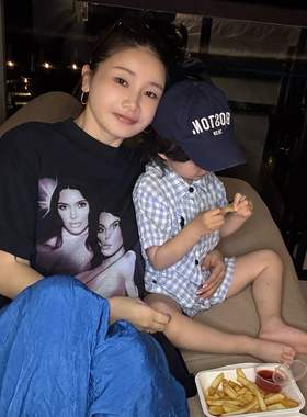 CHU楚妞纯棉卡戴珊印花长款T恤裙夏季新款女宽松打底上衣