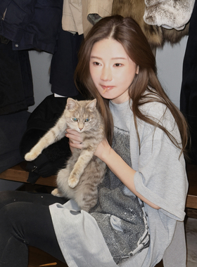 CHU楚妞[默像]棉精仿长版人像印花短袖T恤2026春季新款女百搭上衣