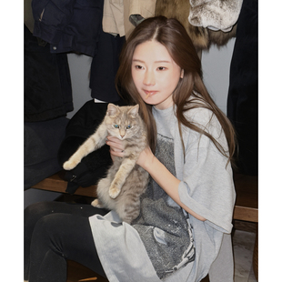 默像 新款 棉精仿长版 T恤2025秋季 女百搭上衣 人像印花短袖 CHU楚妞