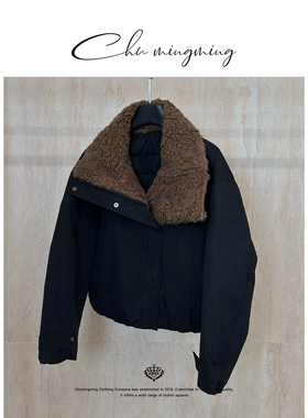 CHU楚妞[宸暖]羊毛领90白鸭绒短款羽绒服2025年冬季新款女外套