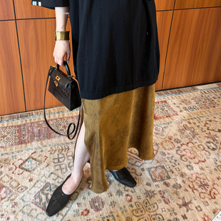 CHU楚妞 缎面裂纹半身裙裙子DM2606 尘染