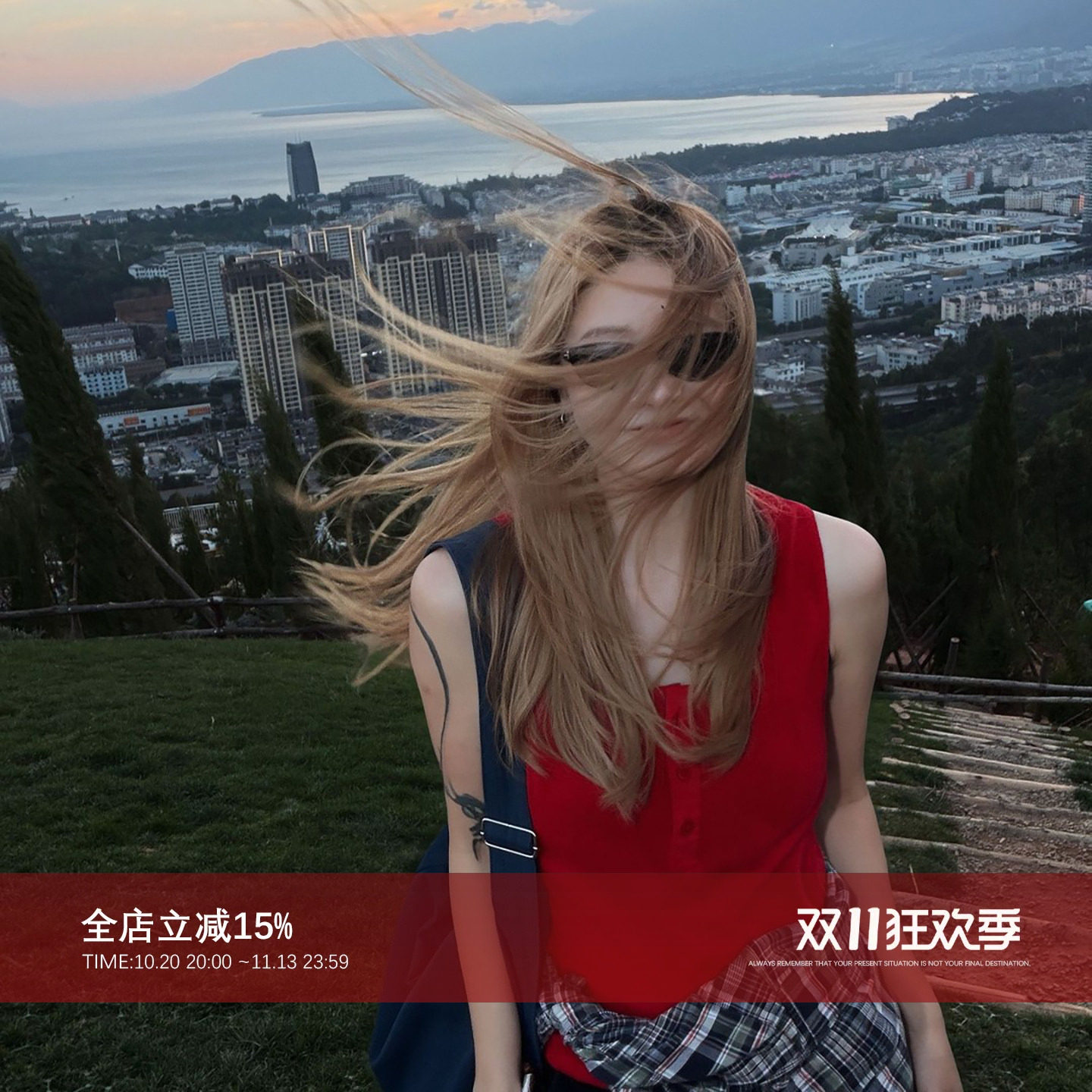 CHU楚妞【素风】日系森女风棉麻亨利衫女夏新款排扣设计感无袖T恤