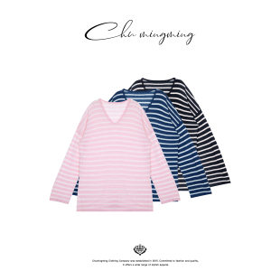 V领条纹上衣SS2508 水手 福利款 CHU楚妞