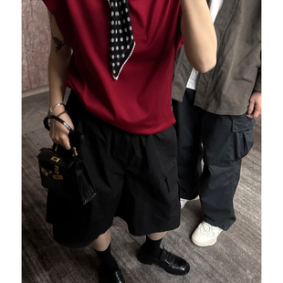 春季 新款 女简约阔版 CHU楚妞 裤 纯棉口袋五分休闲裤 工装 未系