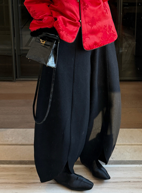 CHU楚妞[墨笼]羊毛精纺下开叉休闲长裤2025冬季新款女百搭灯笼裤