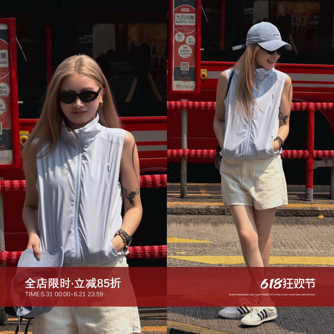 CHU楚妞【沉蓝】韩系穿搭立领马甲女2026新款夏季简约外穿马夹