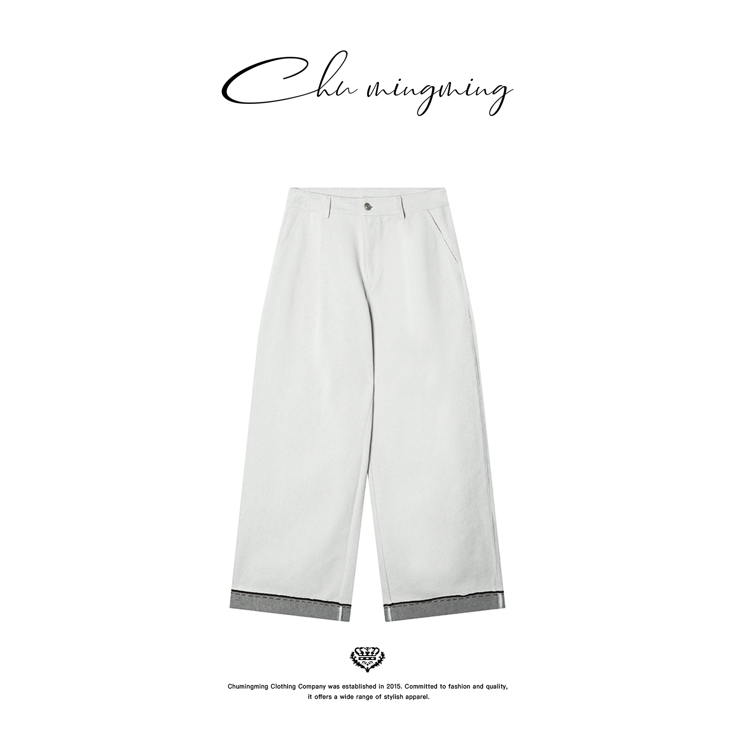 纯棉卷边春季新款女高腰显瘦裤子