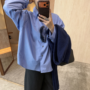 海盐 新款 精纺棉条纹长袖 2026春季 女气质百搭衬衣 衬衫 CHU楚妞