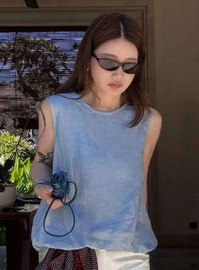 CHU楚妞[昭和]亚麻马甲2026夏季新款女老钱风透气吊带背心上衣