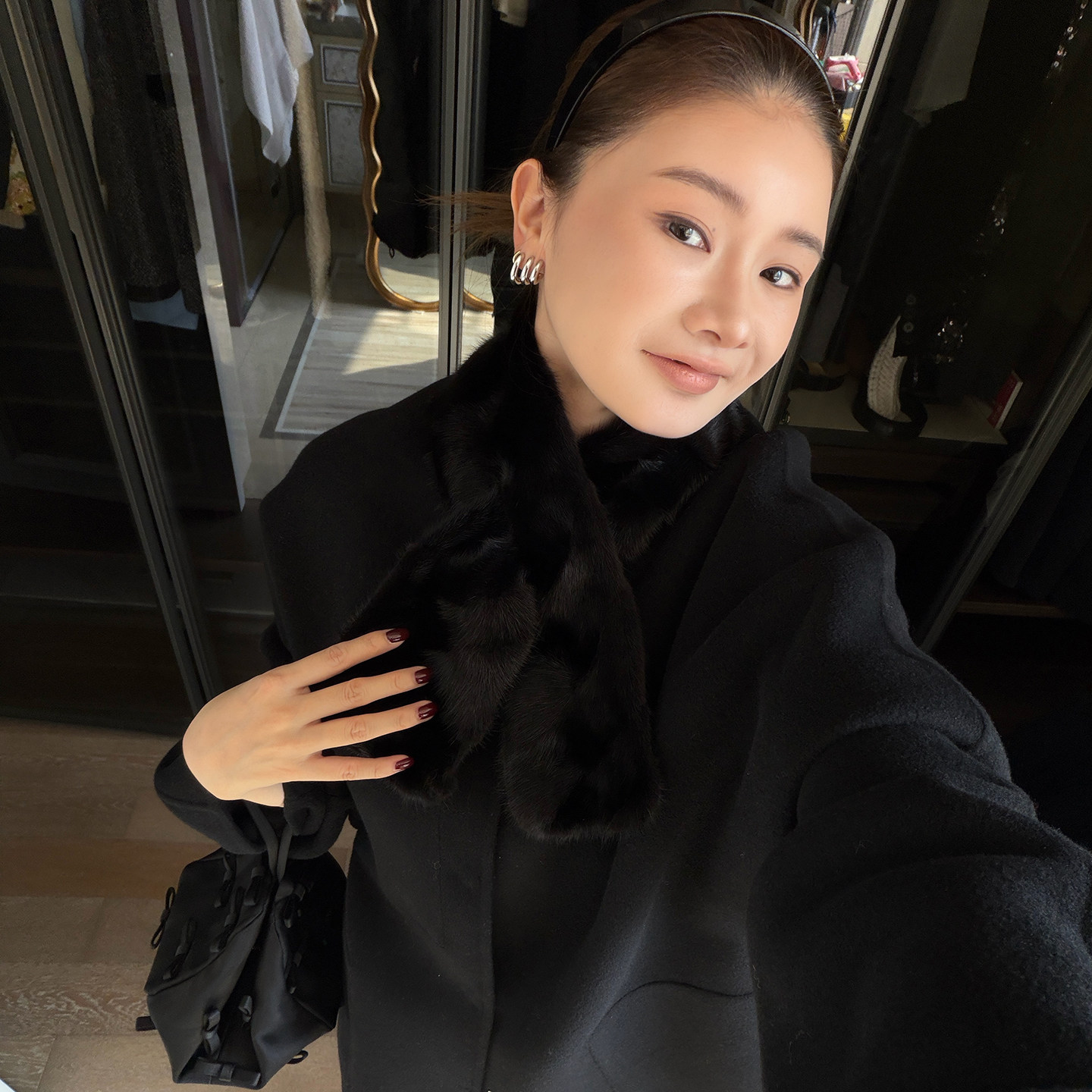 CHU楚妞水貂毛天鹅绒整皮围巾2026春季新款女高奢保暖百搭围脖