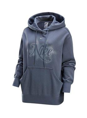 Nike耐克女装 时尚字母印花运动宽松休闲加绒连帽卫衣HQ4869-084