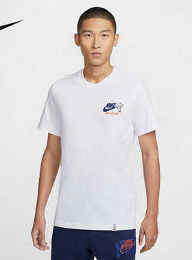 正品耐克男背标印花圆领透气百搭休闲运动短袖T恤 FV3755-100