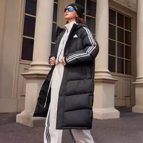 阿迪达斯保暖连帽长款男女羽绒服