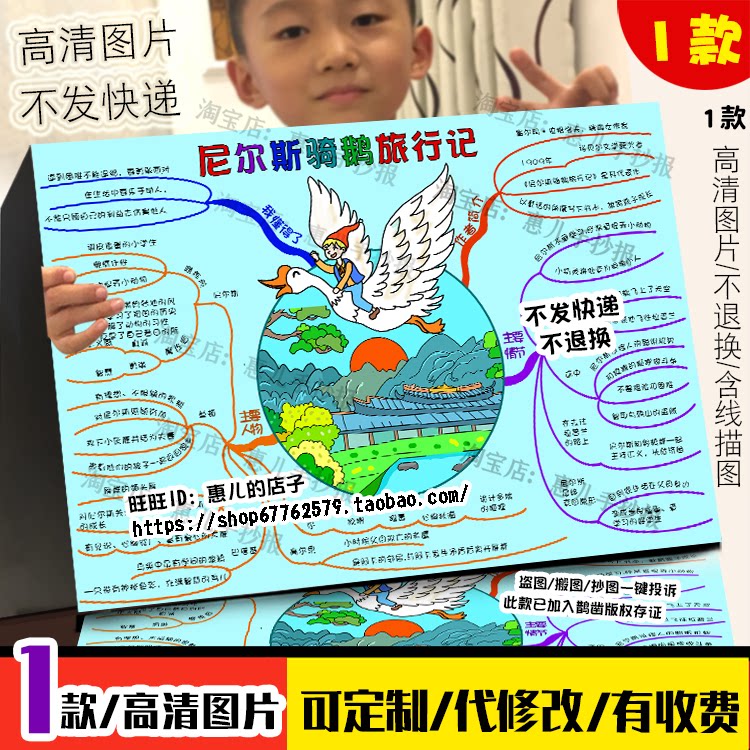 尼尔斯骑鹅旅行记思维导图手抄报阅读好书六年级读书线描电子小报