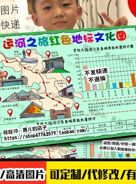 大运河插画手抄报红色之旅地标文化旅行中的数学知识研学实践小报