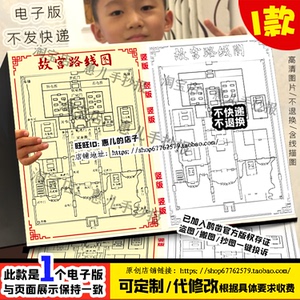 竖版故宫博物院参观路线图手抄报游览示意图故宫景点六年级小报