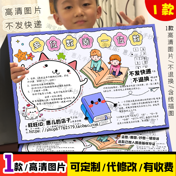 多位数乘一位数手抄报人教三年级六单元数学知识总结电子小报线稿