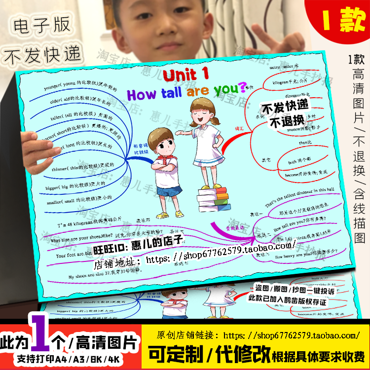 how tall are you英语思维导图人教六年级下一单元英文电子手抄报