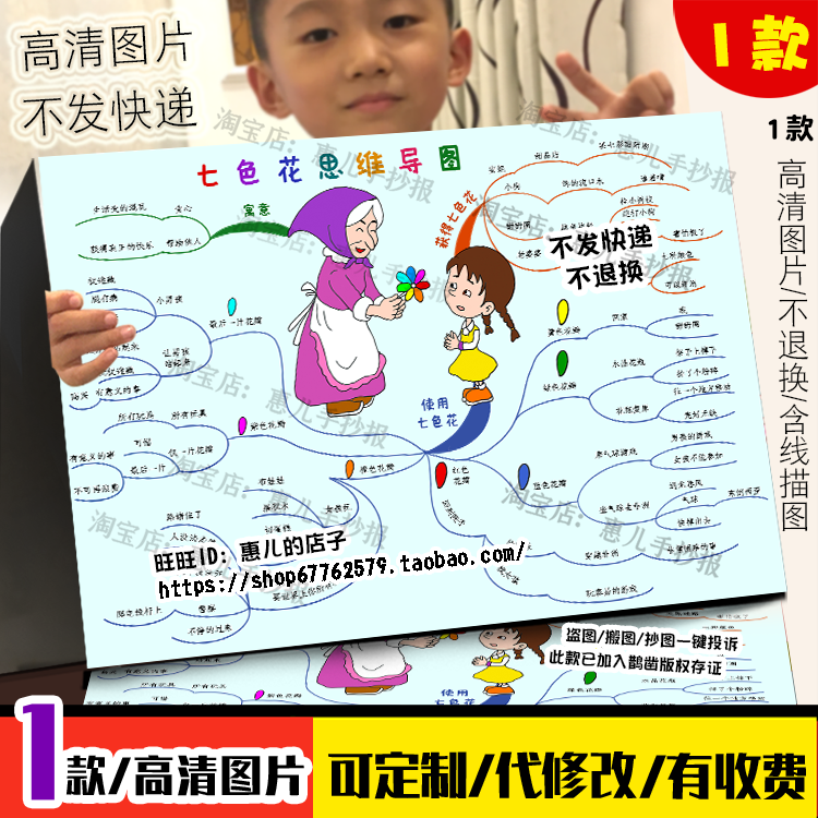 七色花思维导图手抄报二年级下册好书推荐书香伴我成长读后感小报,商务/设计服务,卡通/动漫/插画设计,淘宝优惠券,粉丝福利购,淘宝优惠卷