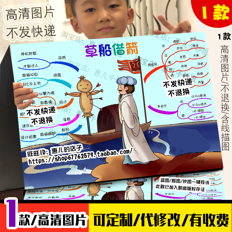 五年级下册三国演义草船借箭思维导图手抄报电子模版 好书推荐阅,商务/设计服务,卡通/动漫/插画设计,淘宝优惠券,粉丝福利购,淘宝优惠卷