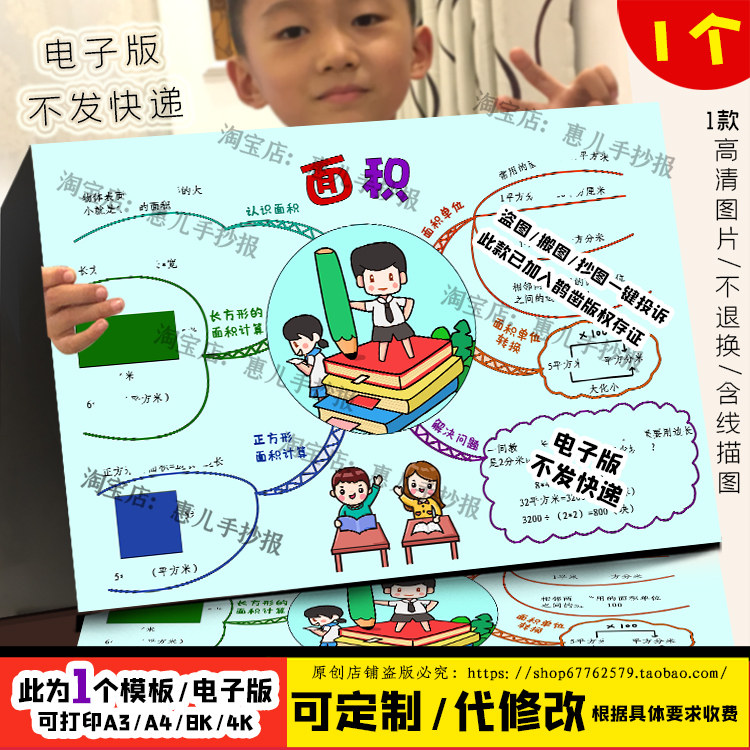 人三年下册数学第五单元面积思维导图手抄报电子小报线稿涂色,商务/设计服务,设计素材/源文件,淘宝优惠券,粉丝福利购,淘宝优惠卷