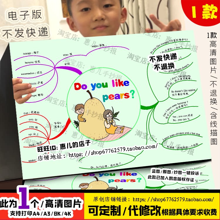 do you like pears英语思维导图人教三年级下五单元电子版手抄报