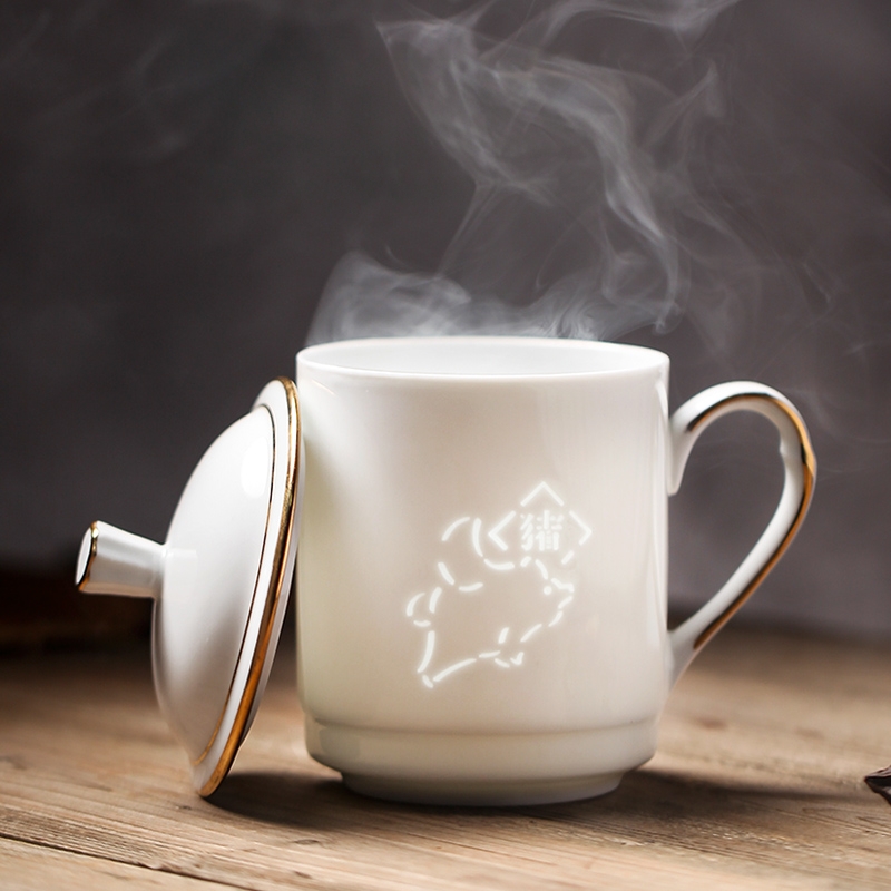 鹏博十二生肖描金陶瓷马克杯