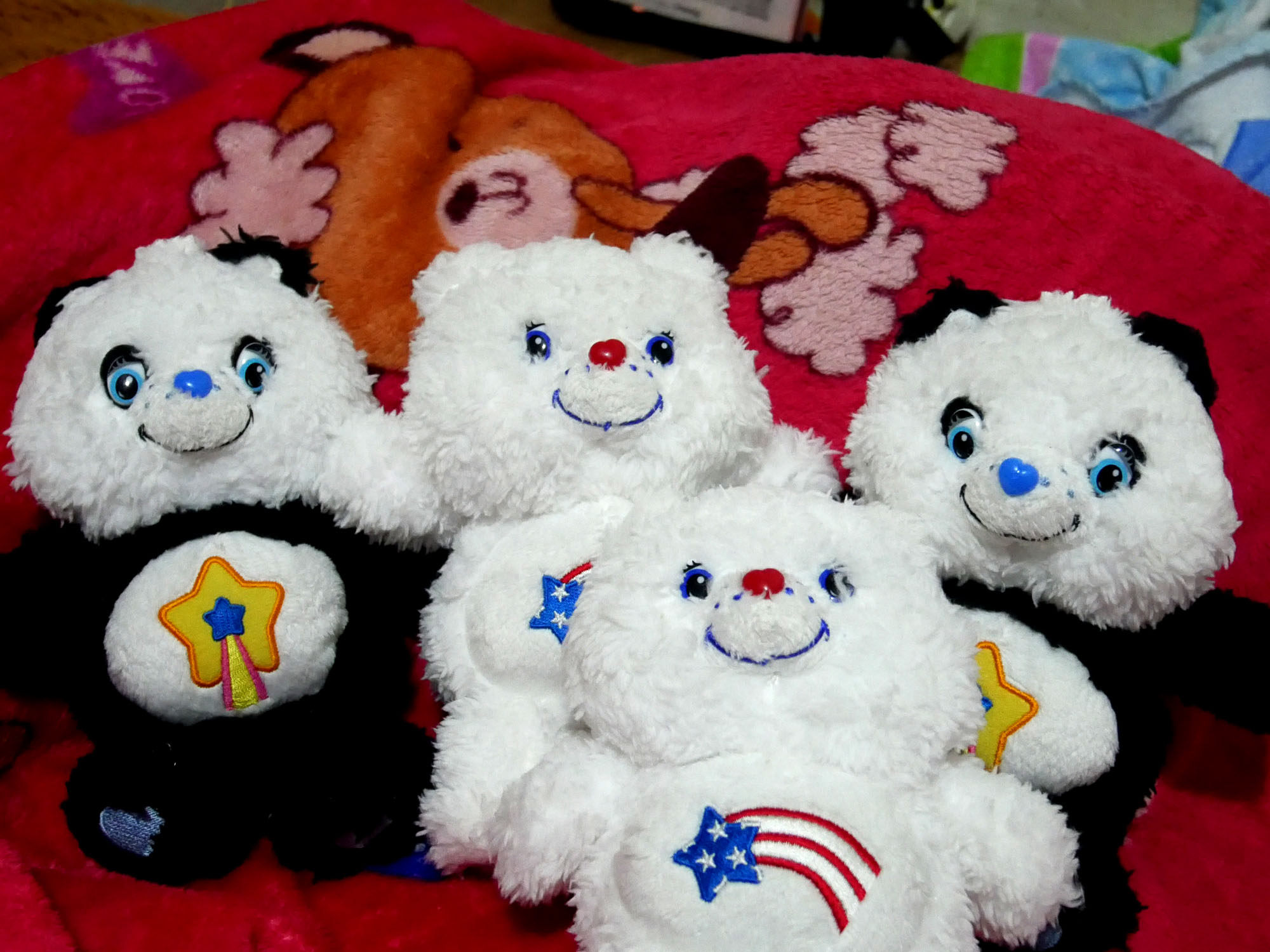 稀有款 22cm care bears 长软毛 爱心熊 胖脸蛋 美国旗 熊猫 心熊