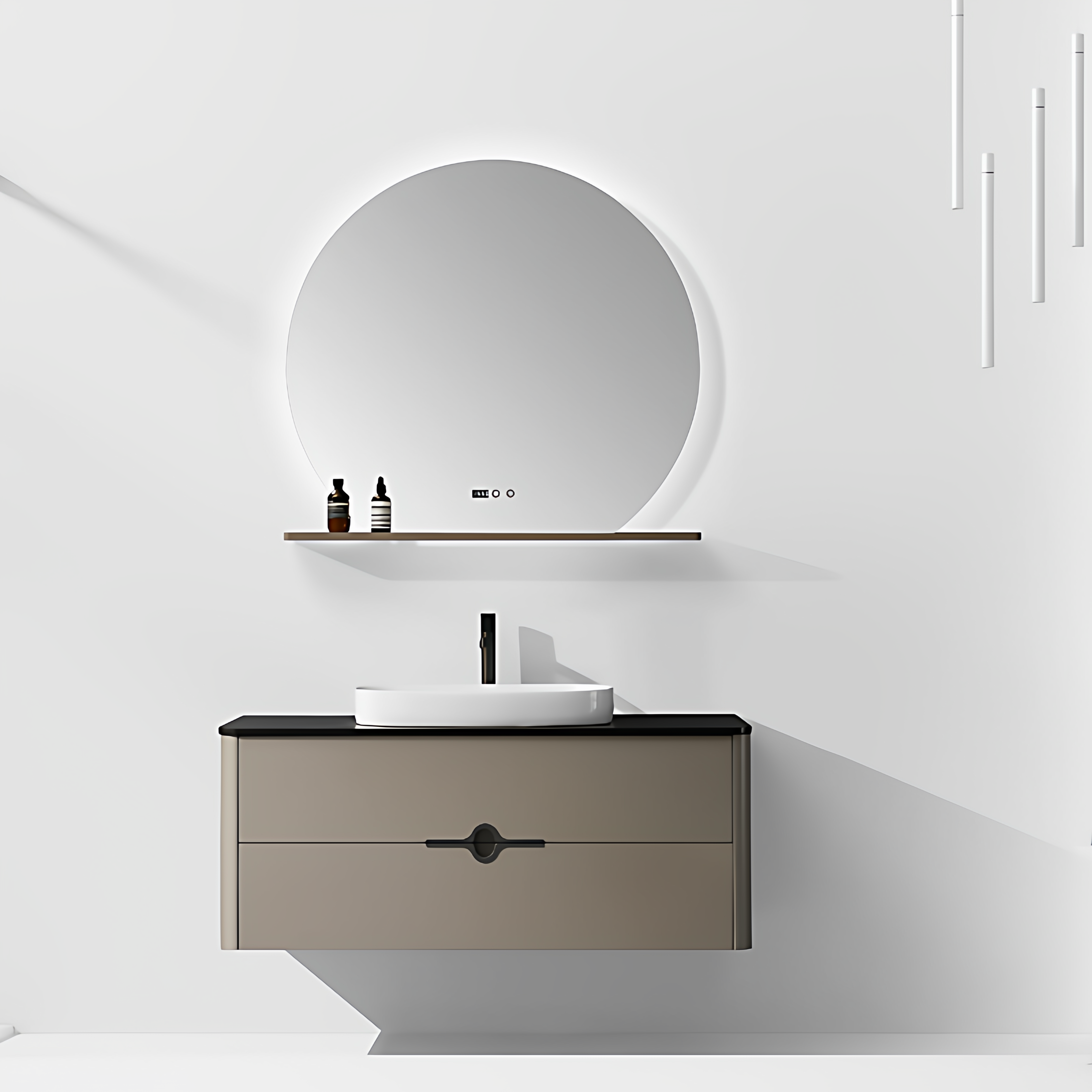 轻奢新中式浴室柜组合实木洗漱台岩板台面洗脸盆洗手盆壁挂侘寂风