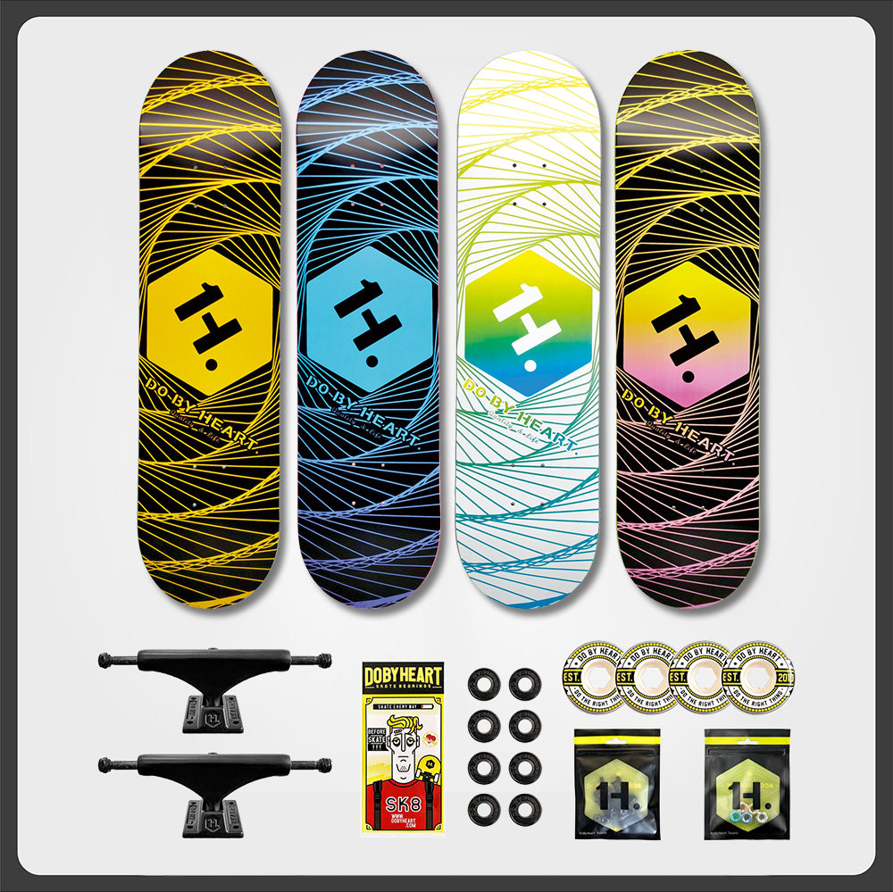 dbh滑板初学者青少年男女生双翘组装专业板-经典logo线条板面