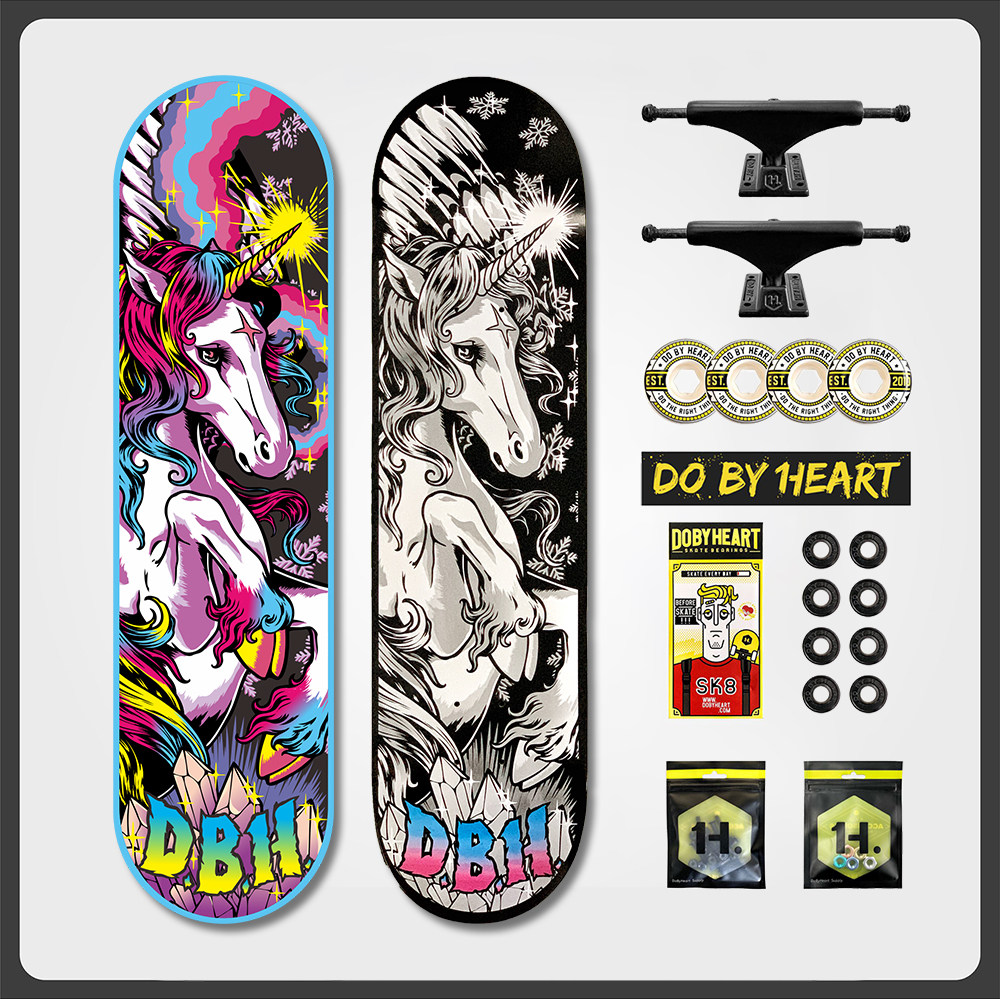 dbh滑板初学者儿童男女生双翘滑板专业组装板-杨浠鐶签名款独角兽